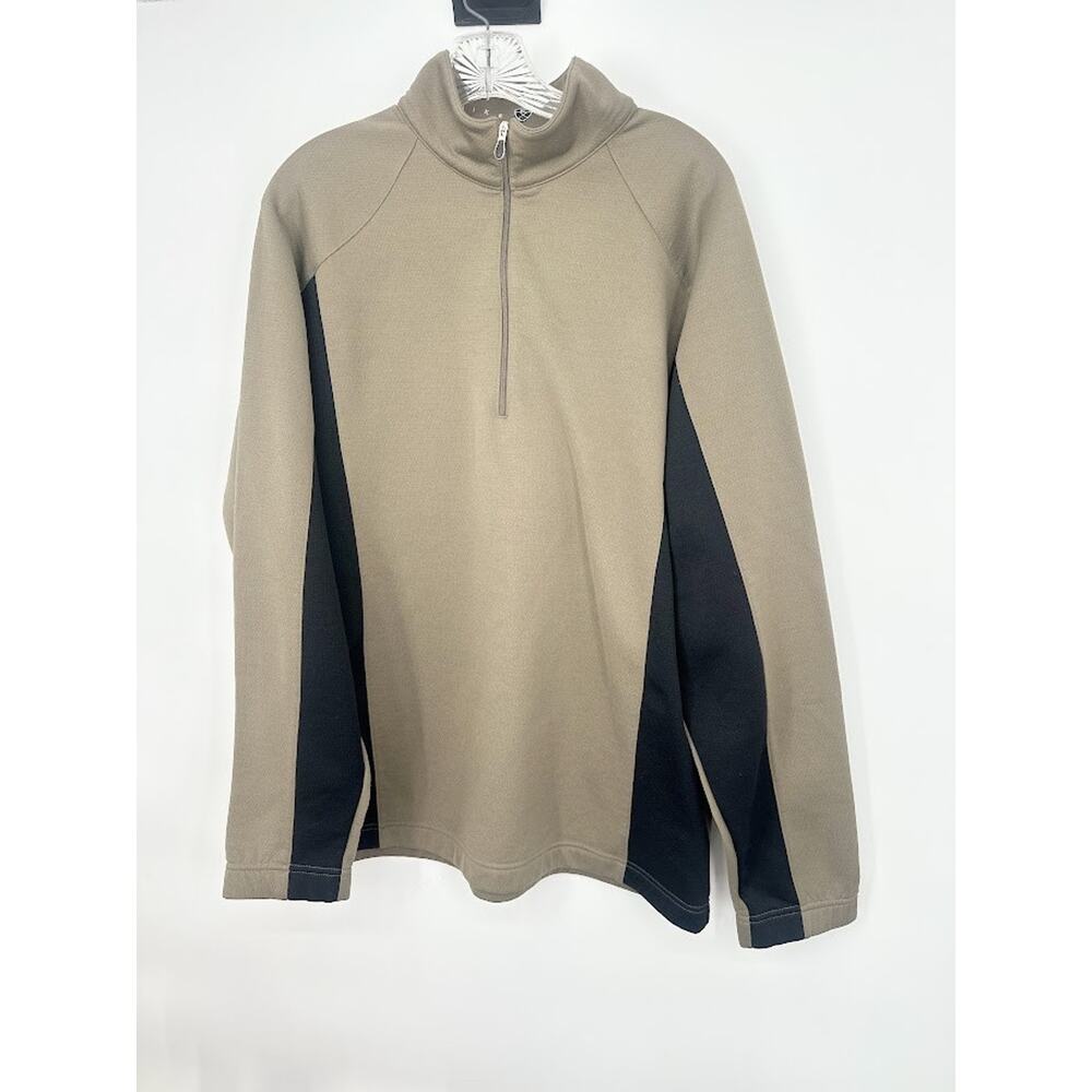 Nike Golf Dri Fit Sweatshirt Mens Large Tan Black Quarter Zip Pullover Mock Neck